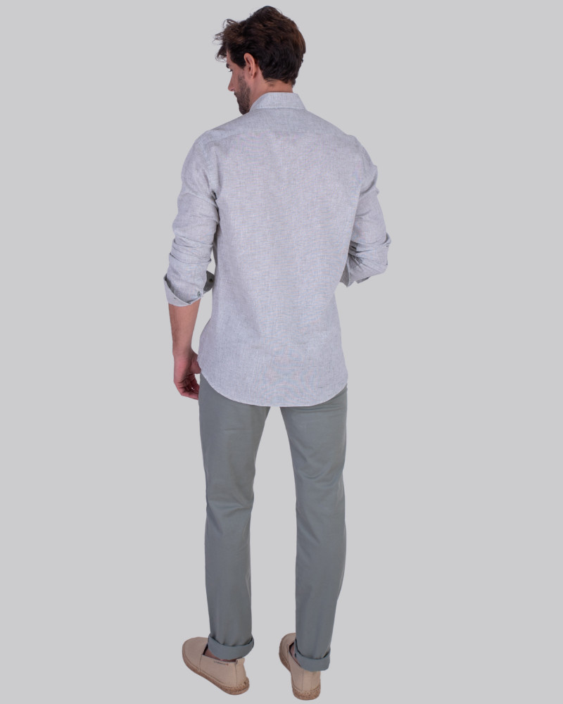Camisa algodón/lino con cuello botón y puño combinado | La Española