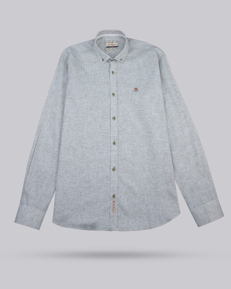 Camisa algodón/lino con cuello botón y puño combinado | La Española