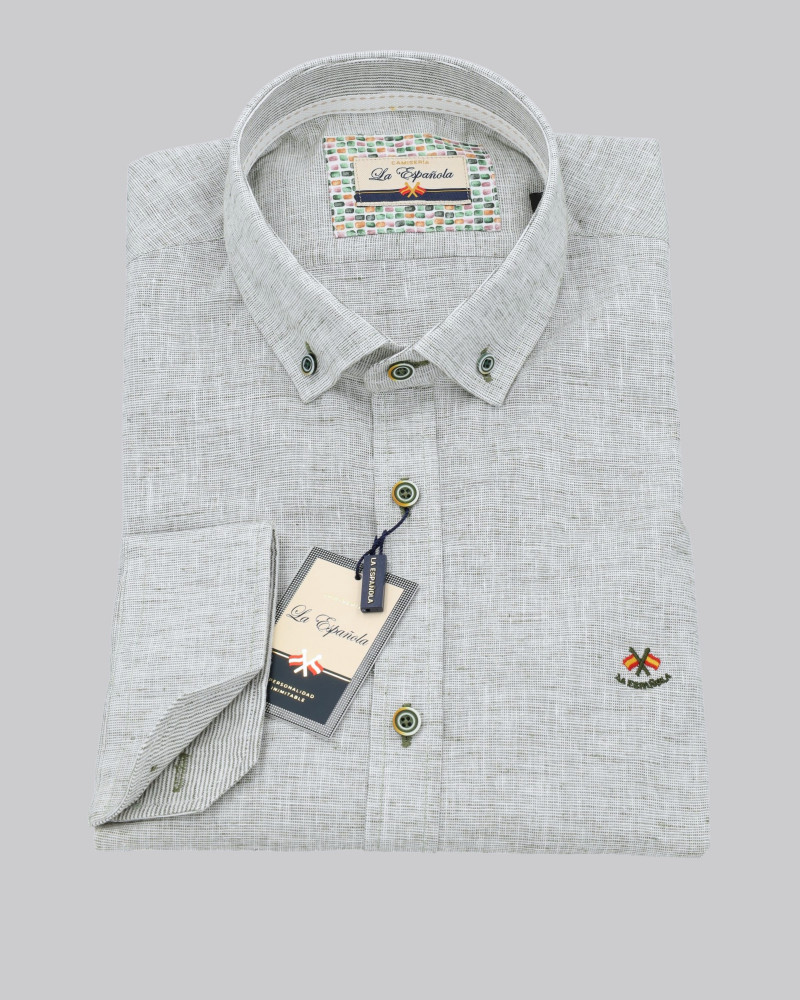Camisa algodón/lino con cuello botón y puño combinado | La Española