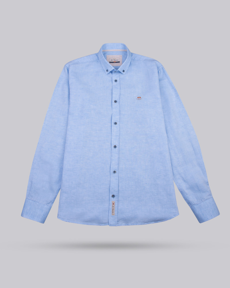 Camisa algodón/lino cuello botón y codera | La Española
