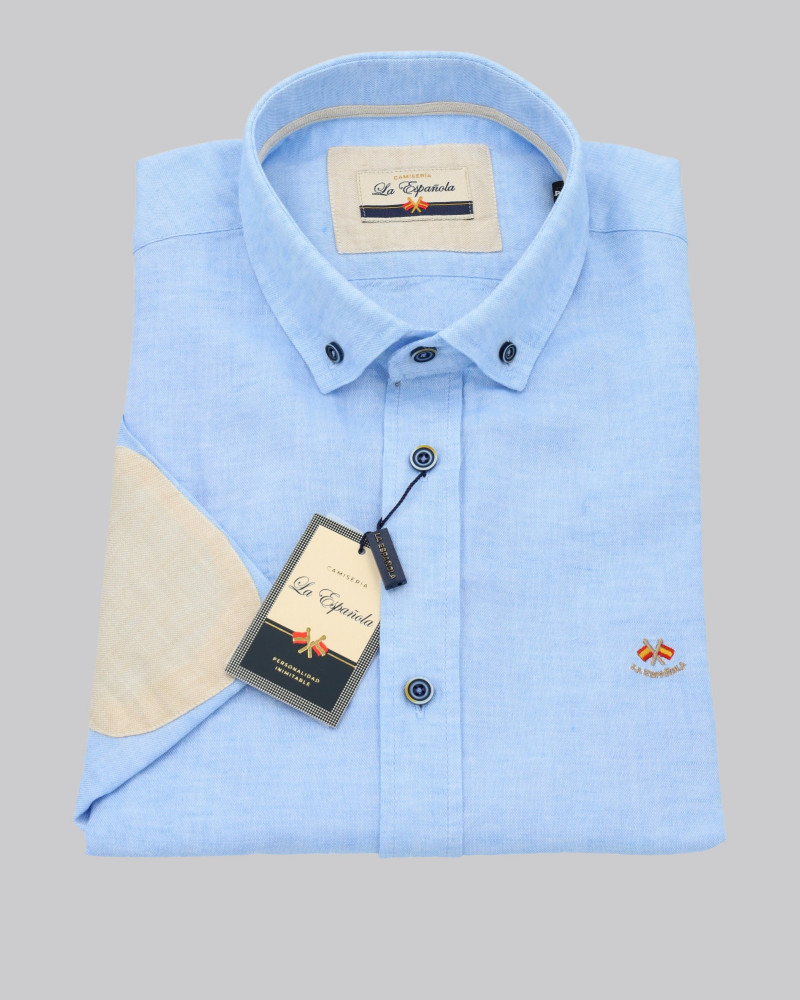Camisa algodón/lino cuello botón y codera | La Española