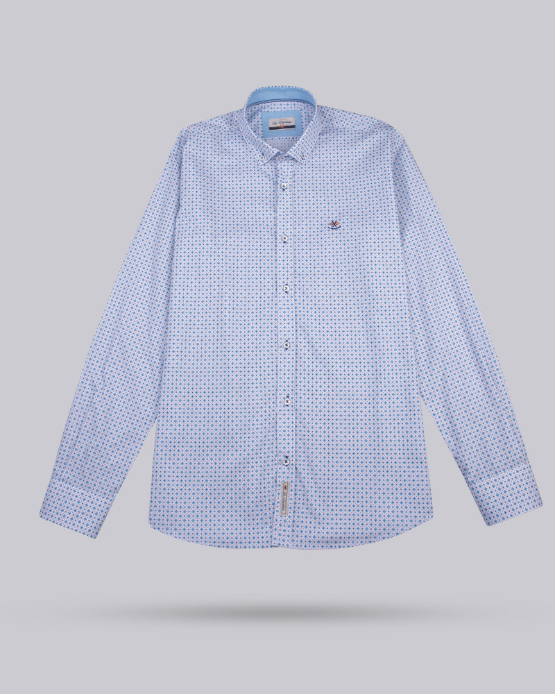 CAMISA ALGODON ESTAMPADA CUELLO BOTON PUÑO COMBINADO