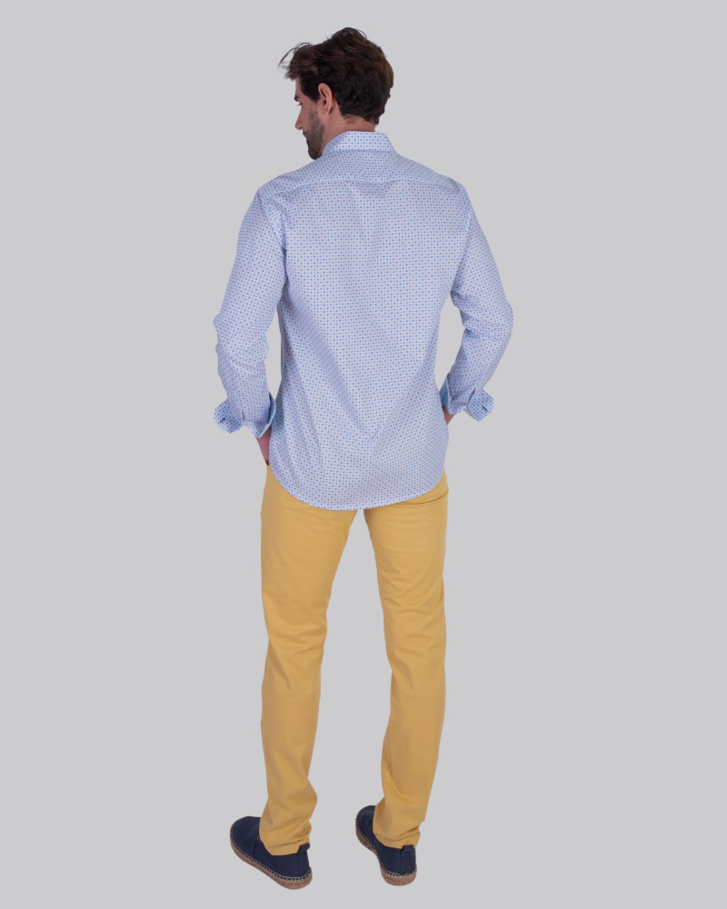 Camisa algodón estampada cuello botón y puño combinado | La Española